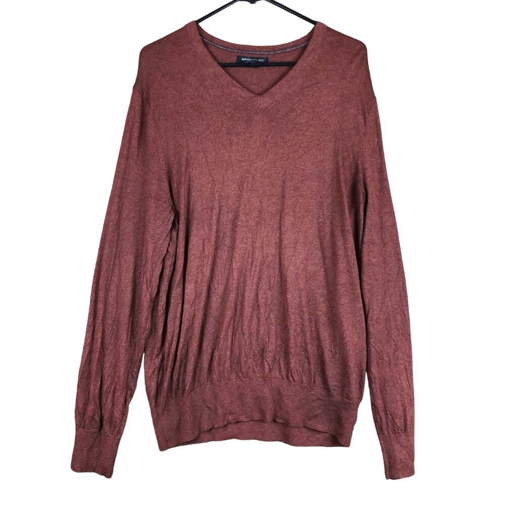 Banana Republic Mens Sweater Burnt Orange Brown V Neck Silk Cashmere Blend XL